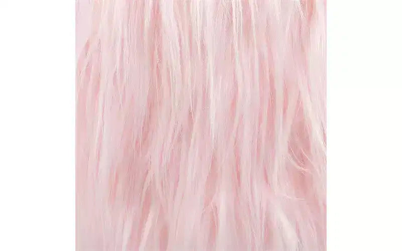Sgabello rotondo poggiapiedi in pelliccia sintetica con gambe a forcina, rosa