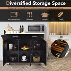Carrello da cucina con isola, piano in legno, ceppo portacoltelli e armadietto, nero