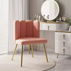 Sgabello da toeletta in velluto con gambe in metallo dorato per sala trucco, rosa