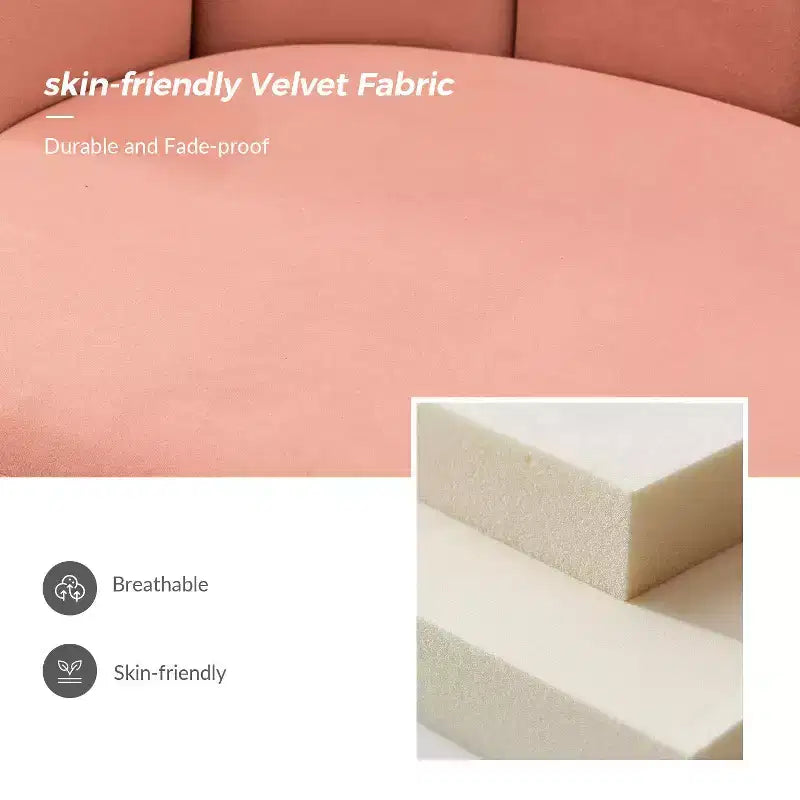 Sgabello da toeletta in velluto con gambe in metallo dorato per sala trucco, rosa
