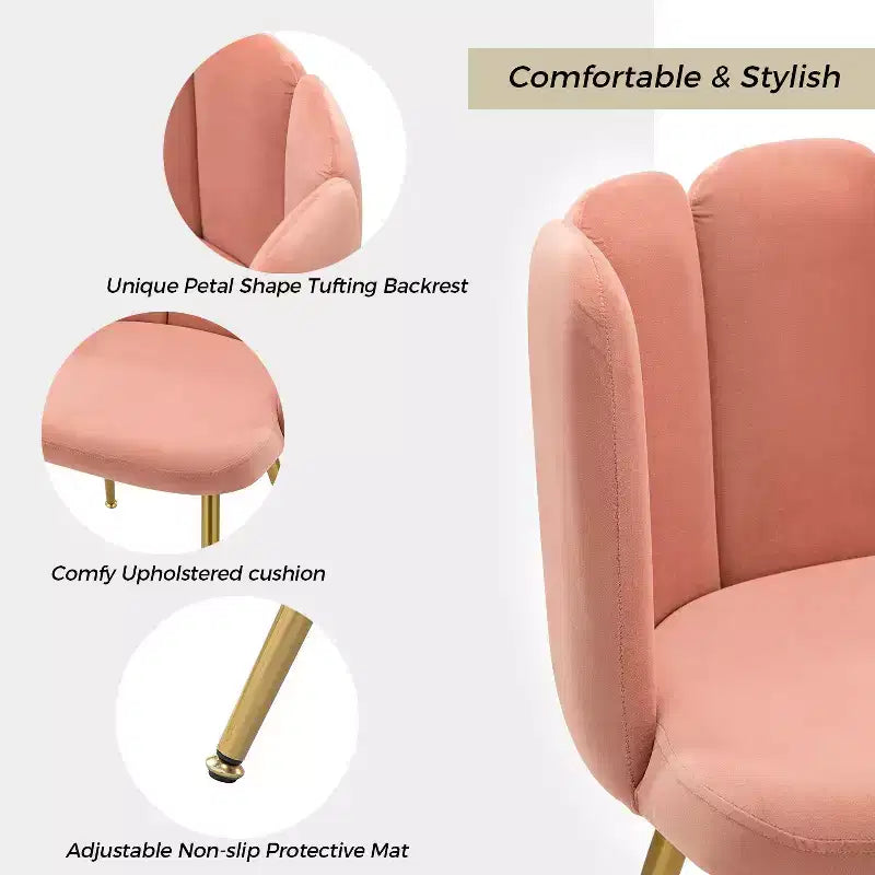 Sgabello da toeletta in velluto con gambe in metallo dorato per sala trucco, rosa