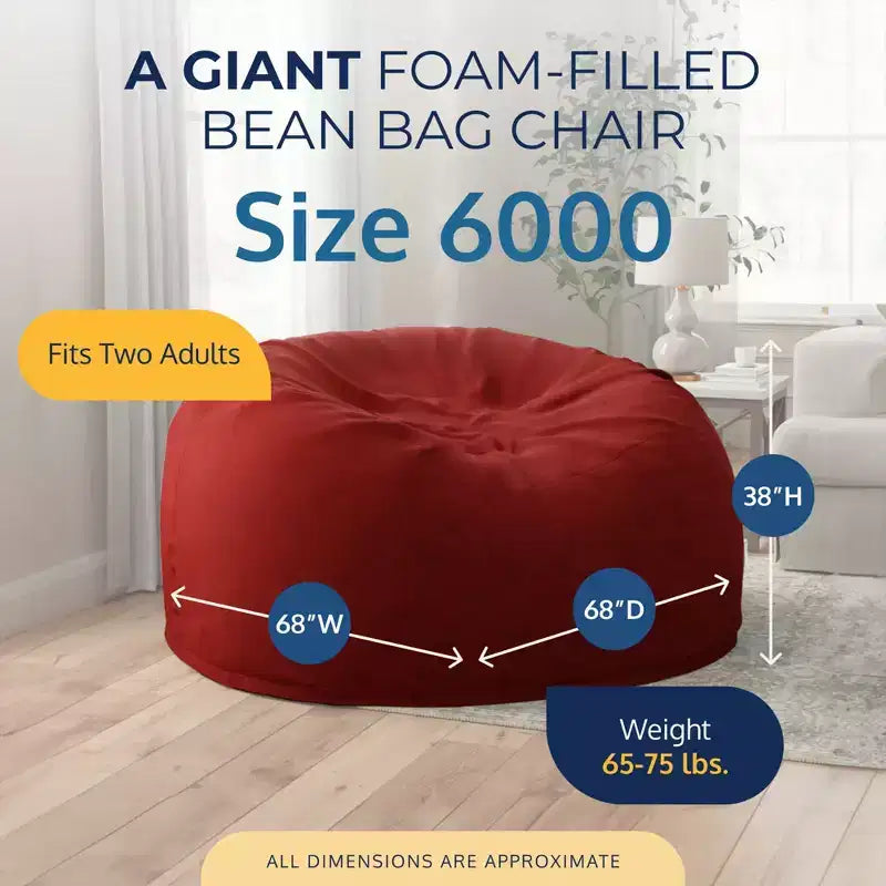 Poltrona a sacco oversize da 1,80 m, poltrona da pavimento da interni imbottita in schiuma, camoscio bordeaux