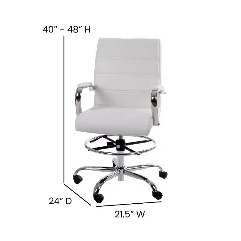 Sedia da disegno Mid-Back in similpelle con poggiapiedi regolabile e base cromata