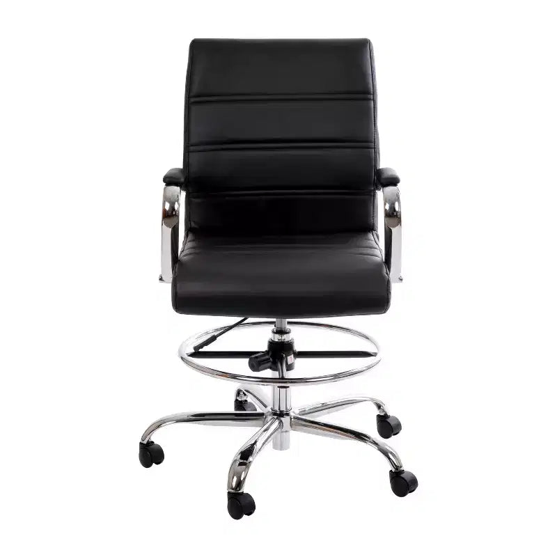 Sedia da disegno Mid-Back in similpelle con poggiapiedi regolabile e base cromata