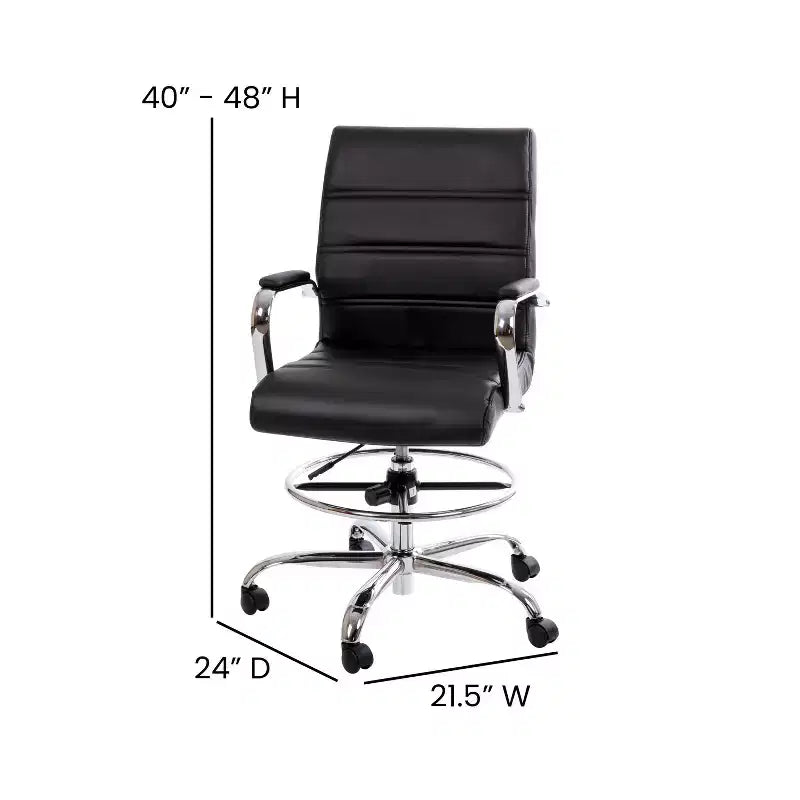 Sedia da disegno Mid-Back in similpelle con poggiapiedi regolabile e base cromata