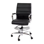Emma and Oliver Mid-Back LeatherSoft Drafting Chair with Adjustable Foot Ring and Chrome Base