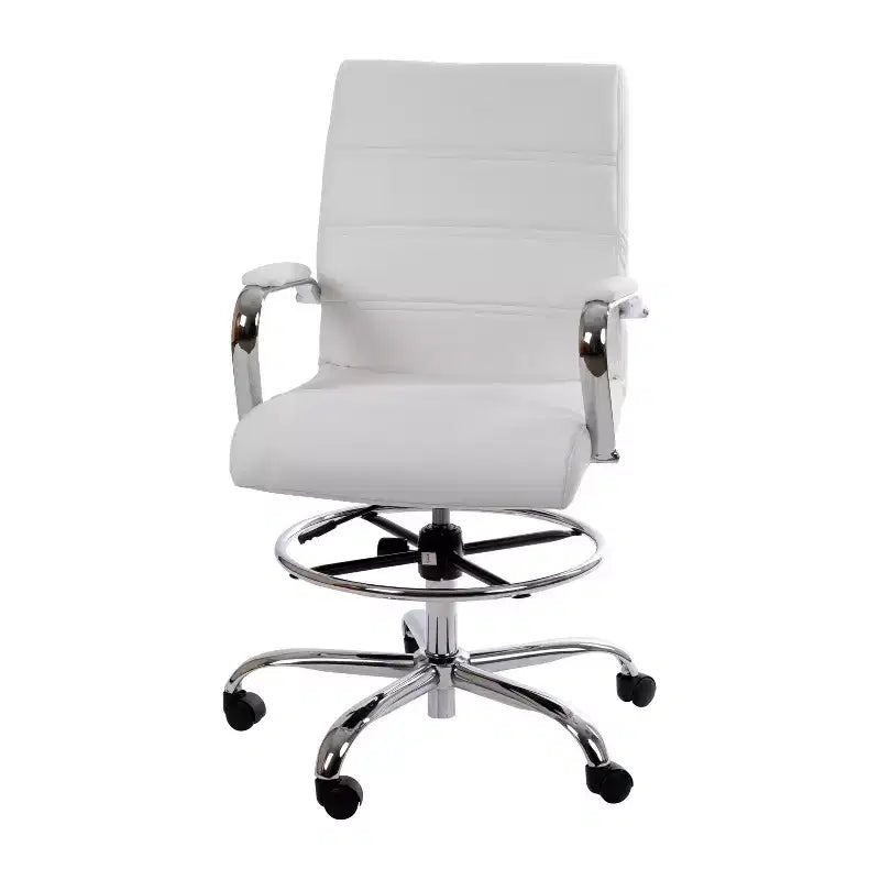 Sedia da disegno Mid-Back in similpelle con poggiapiedi regolabile e base cromata